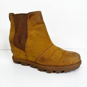 Sorel Joan Of Arctic Leather Wedge Chelsea Boot Camel Tan Size 8 NL3022-224